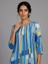 Sky blue geometric print women midi dress