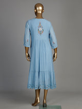 Blue folk floral women A-line dress