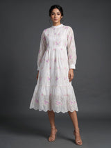 White eyelet floral women midi dress