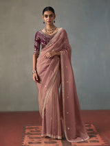 Onion pink graceful shimmer silk blend women saree
