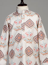 Off white ikat medallion boy kurta