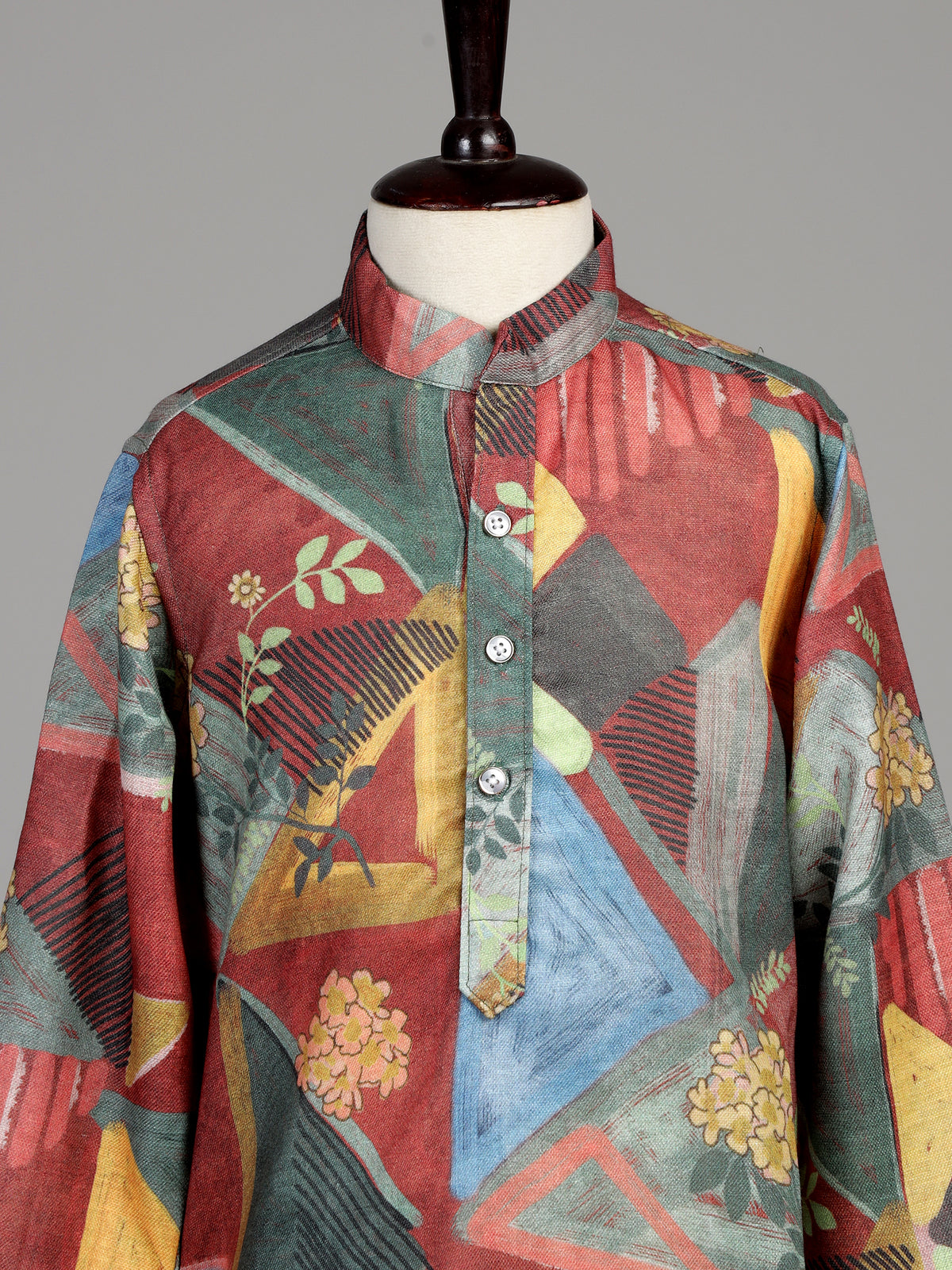 Multicolour geometric botanical boy kurta