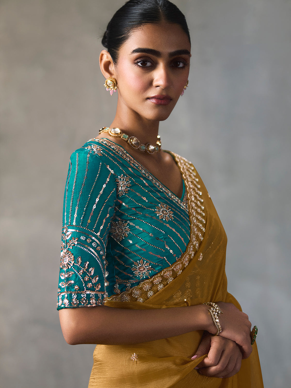 Mustard yellow radiant charm silk blend women saree