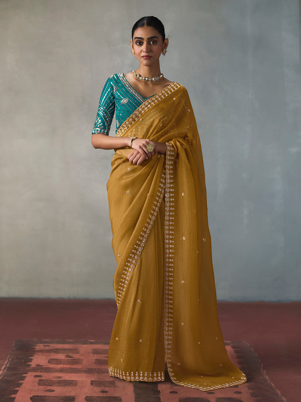 Mustard yellow radiant charm silk blend women saree
