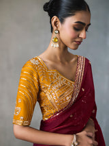 Maroon ornate finish silk blend women saree
