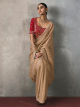 Beige delicate artistry silk blend women saree