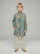 Ocean breeze beige and aqua printed kurta suit