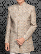 Almond beige aesthetic silk indo western for boys