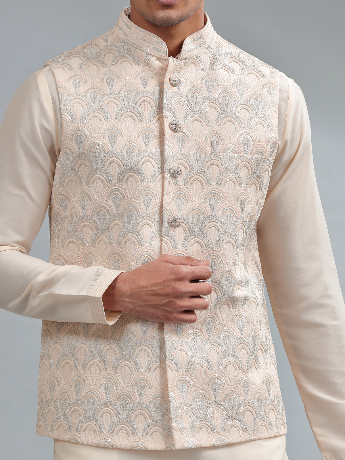 Amazing peach silk waistcoat set