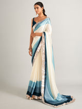 Appealing cream and blue masru silk saree