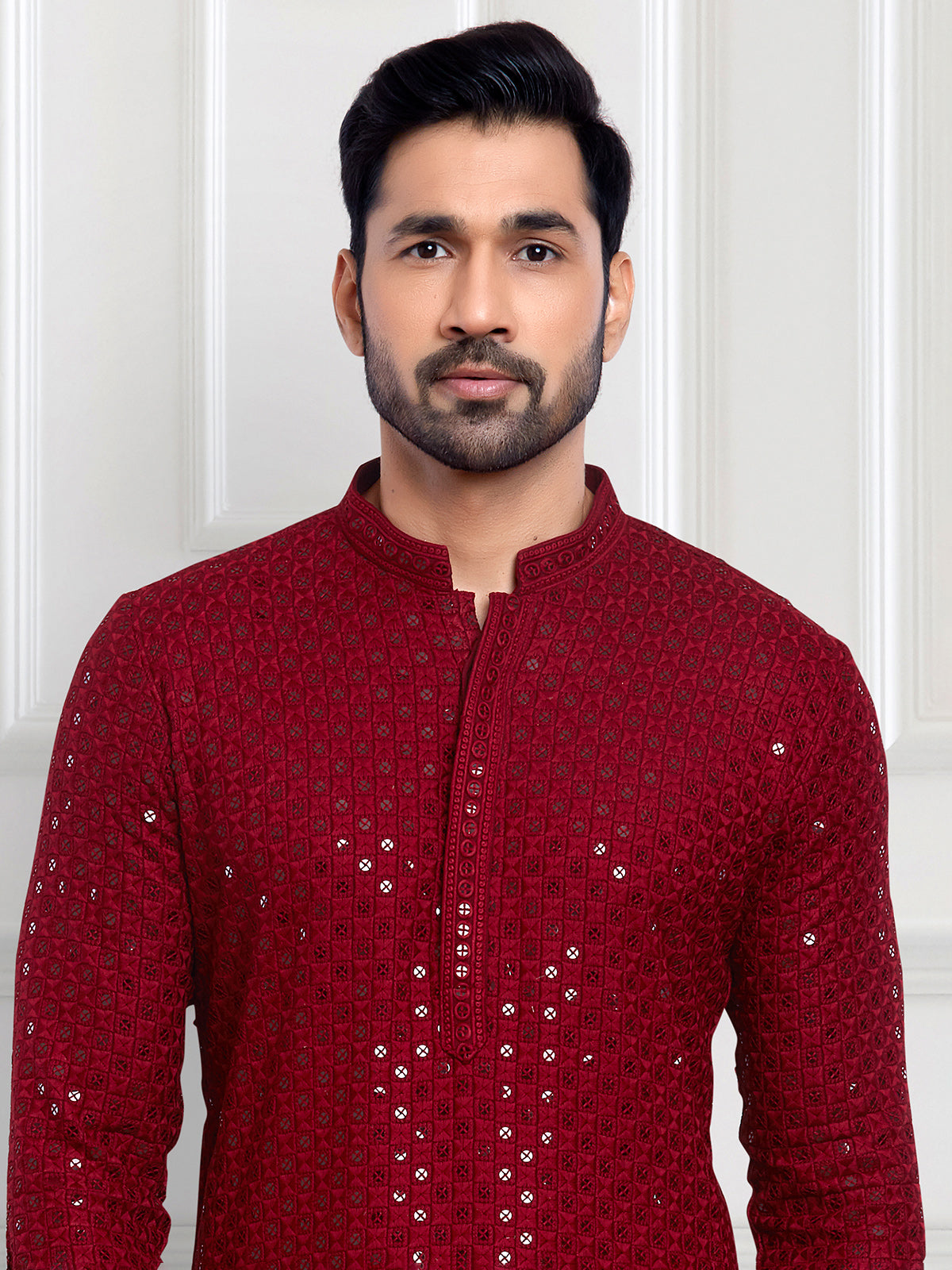 Attractive red embroidery kurta suit