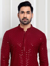 Attractive red embroidery kurta suit