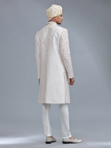 Awesome light peach raw silk sherwani for groom