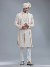 Awesome light peach raw silk sherwani for groom