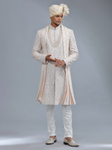 Awesome light peach raw silk sherwani for groom