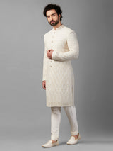 Awesome off-white silk sherwani for wedding