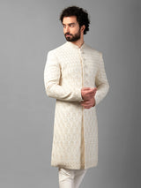 Awesome off-white silk sherwani for wedding
