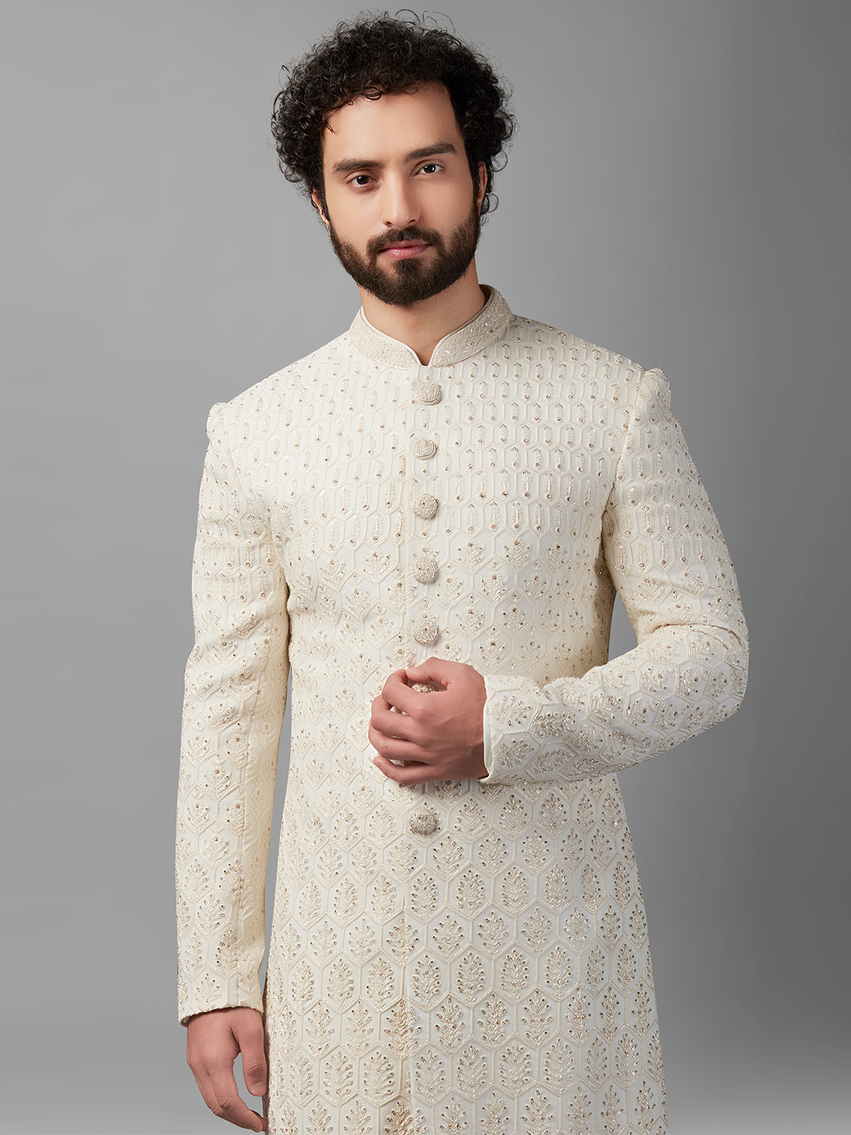 Awesome off-white silk sherwani for wedding