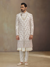 Baby pink peshwa groom sherwani in premium silk