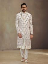 Baby pink peshwa groom sherwani in premium silk