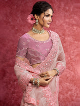 Baby pink tissue silk saree with rich border embellishment
