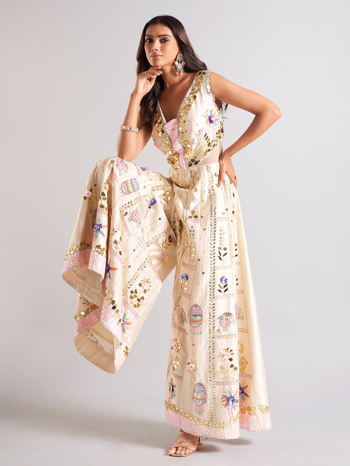 Beautiful cream silk jump suit