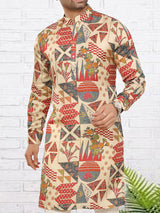Beige abstract floral printed kurta for festive