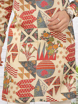 Beige abstract floral printed kurta for festive
