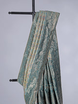 Beige and rama blue art tissue silk saree with contrast border