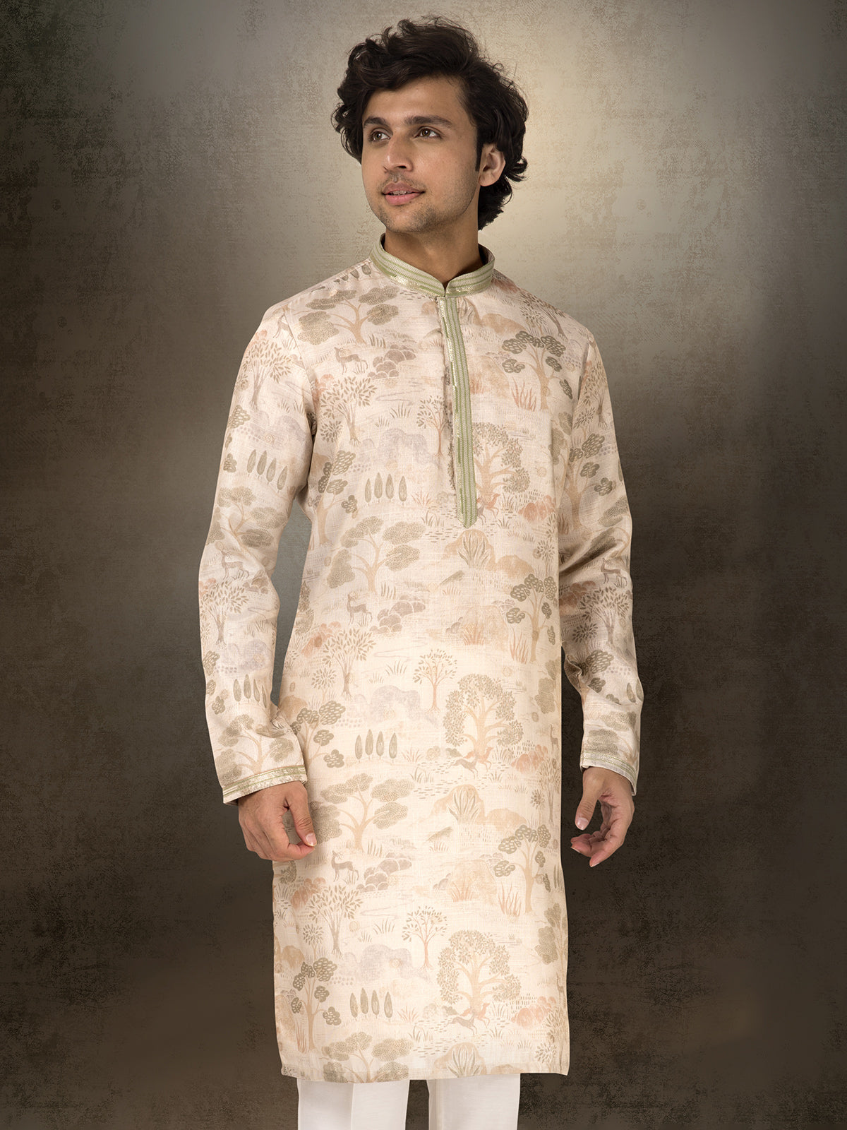 Beige chanderi silk printed kurta suit for weddings