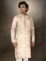 Beige chanderi silk printed kurta suit for weddings