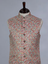 Beige cotton silk waistcoat with colorful motifs