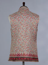 Beige cotton silk waistcoat with colorful motifs