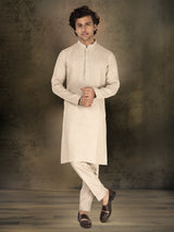 Beige linen kurta suit for festive occasions