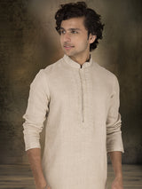 Beige linen kurta suit for festive occasions