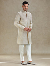 Beige long jacket style textured indo western set