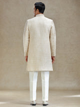 Beige long jacket style textured indo western set
