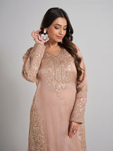Beige pakistani designer silk palazzo suit