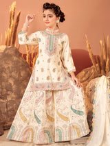 Beige pakistani palazzo suit with embroidery