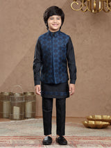 Black and blue brocade party wear waistcoat set