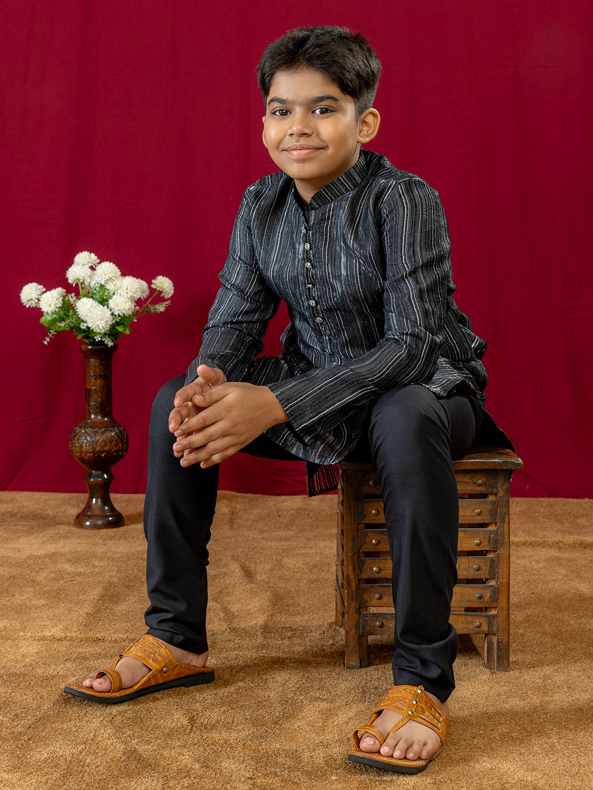 Black chiffon kurta suit for boys