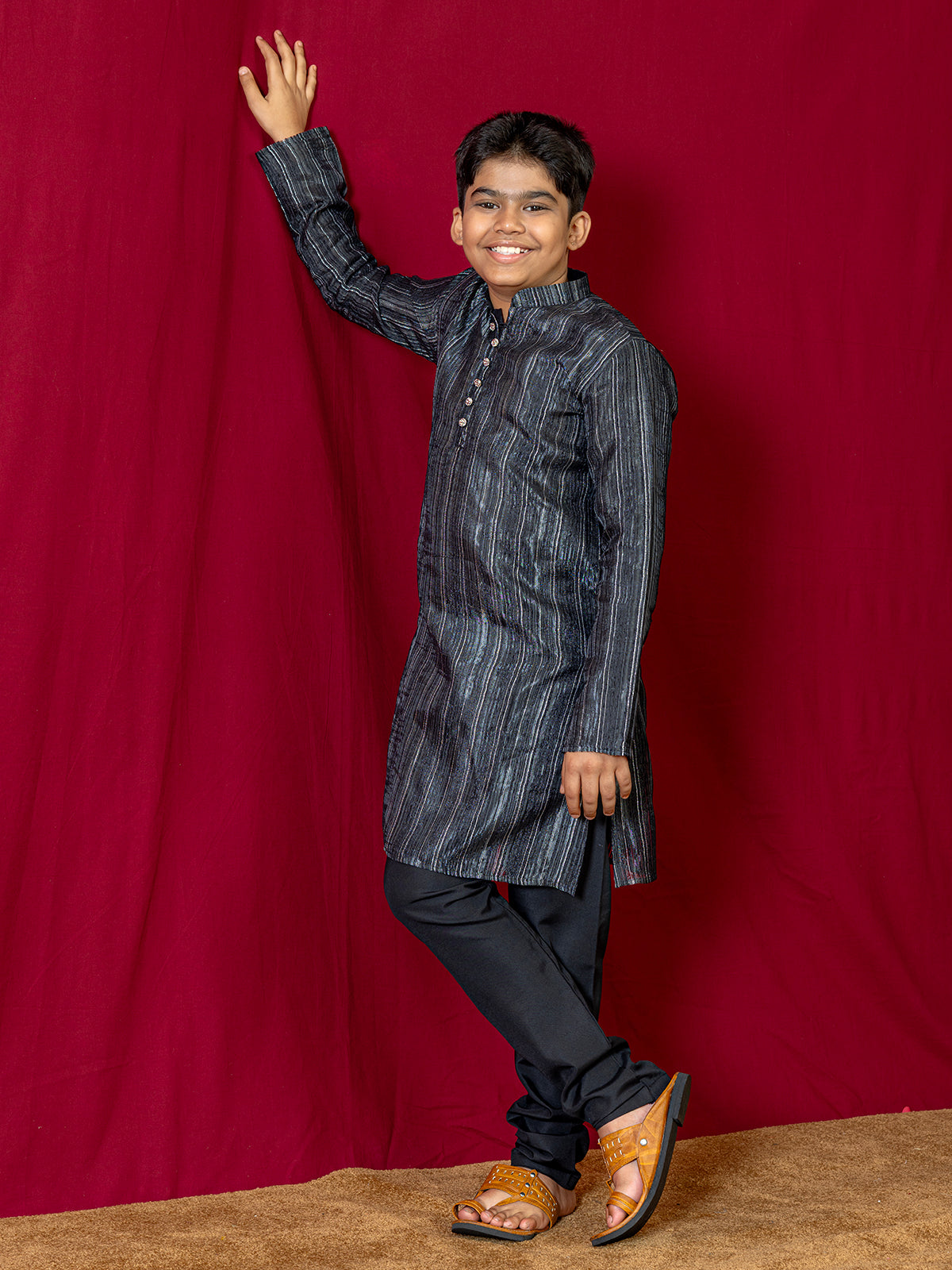 Black chiffon kurta suit for boys