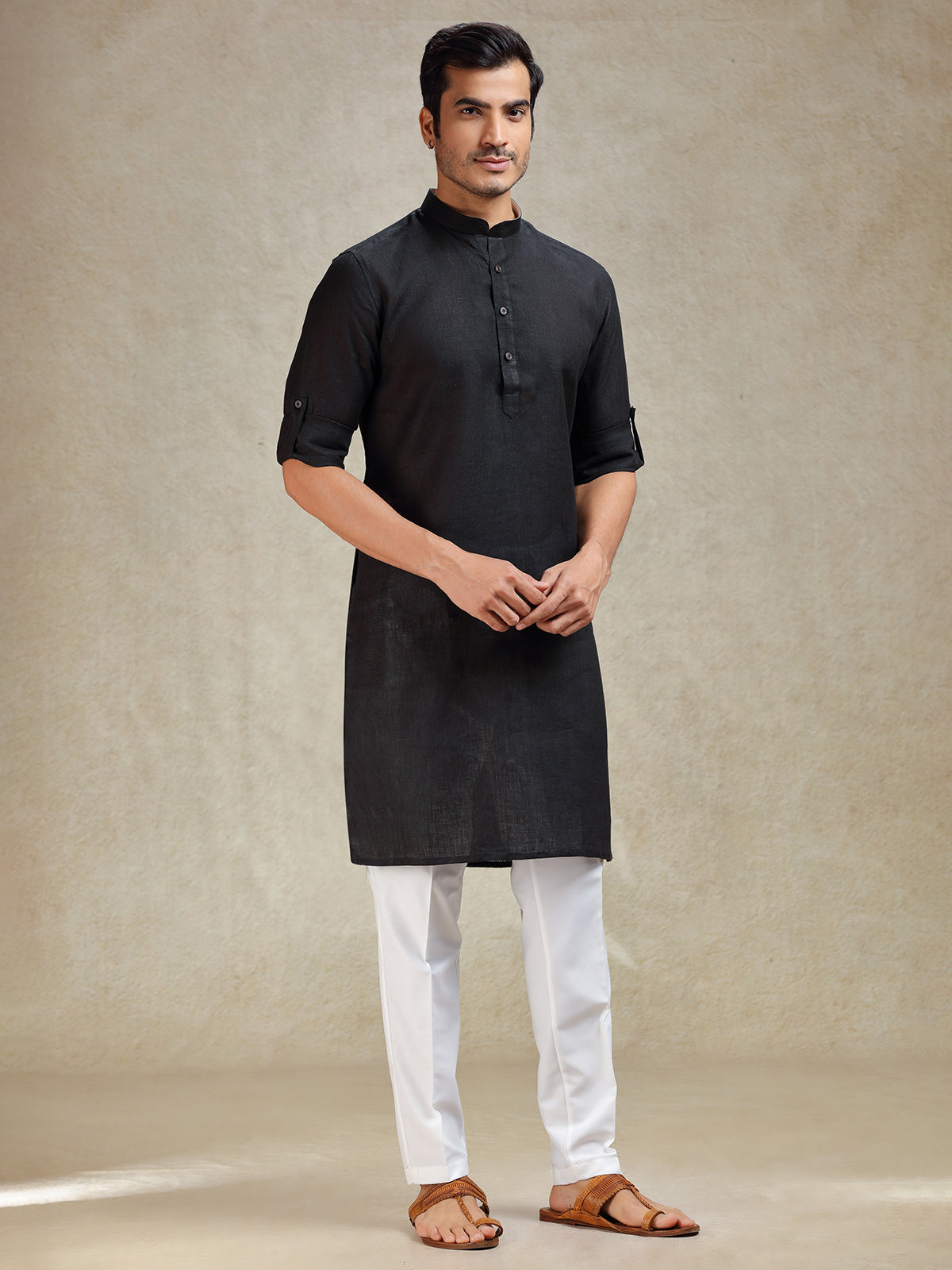 Black classic solid kurta pajama set for ethnic charm