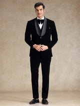 Black cocktail party wear velvet tuxedo suit