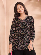 Black cotton silk mirror work palazzo salwar suit