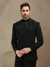 Black cutdana worked terry rayon jodhpuri suit