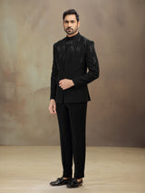 Black cutdana worked terry rayon jodhpuri suit