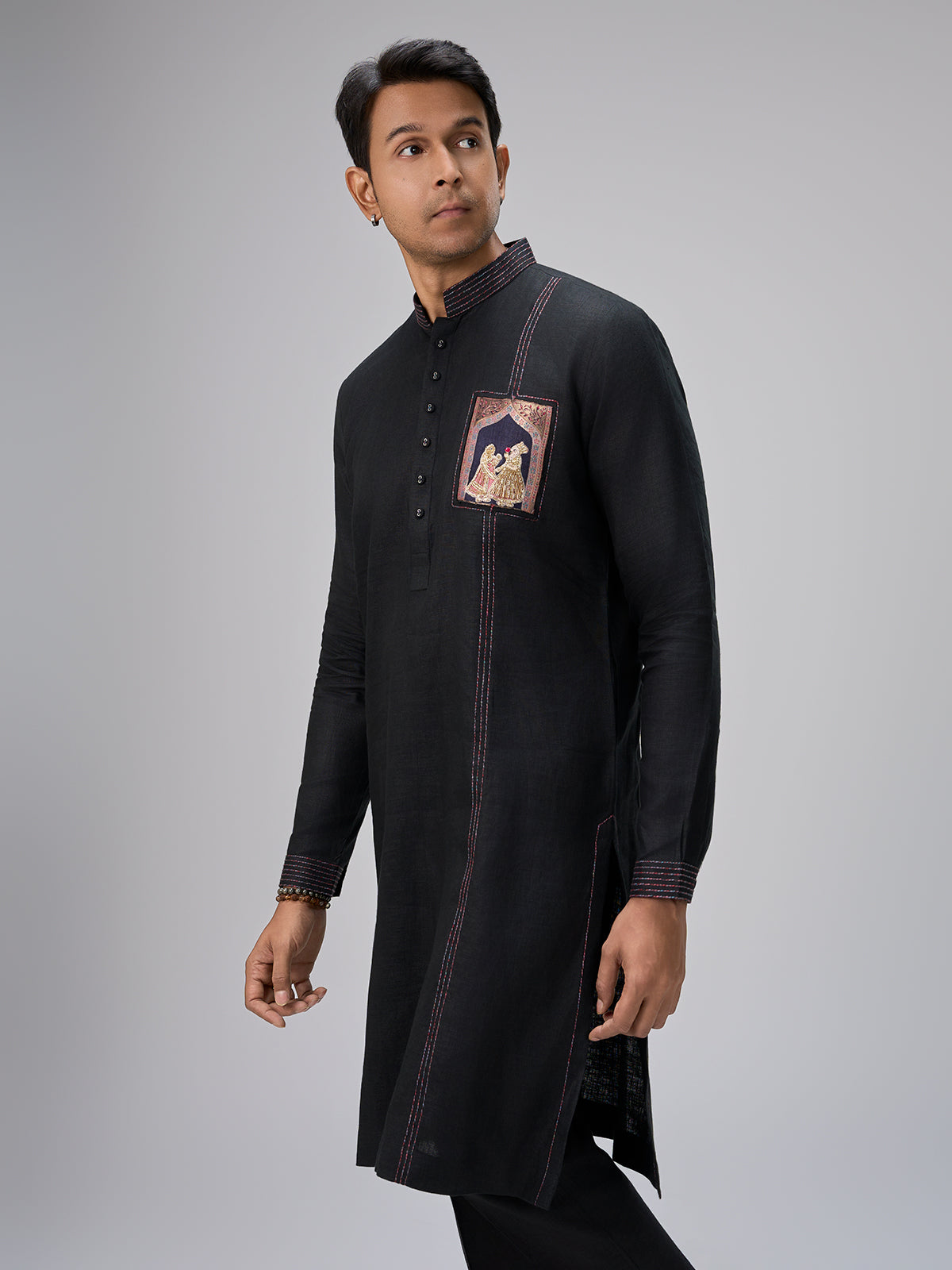 Black embellished kurta suit for men