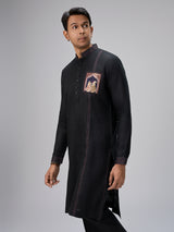 Black embellished kurta suit for men
