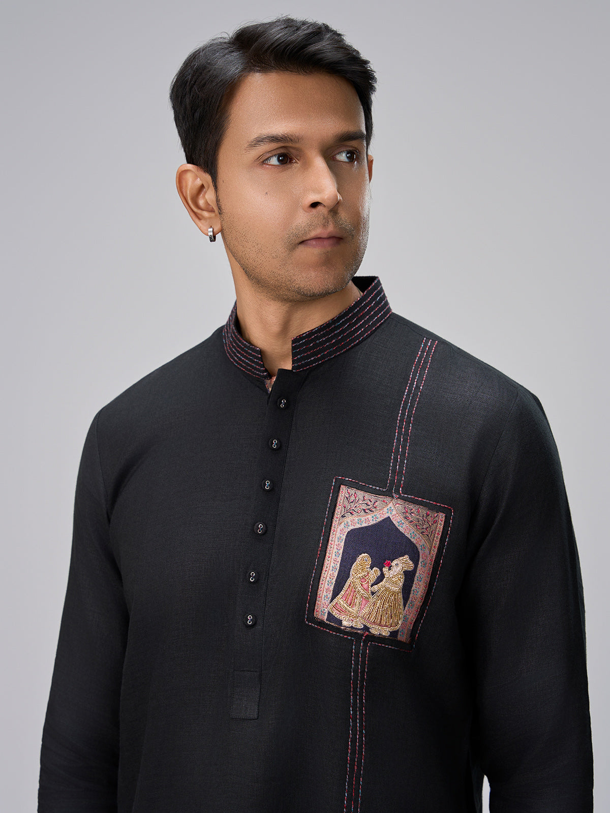 Black embellished kurta suit for men